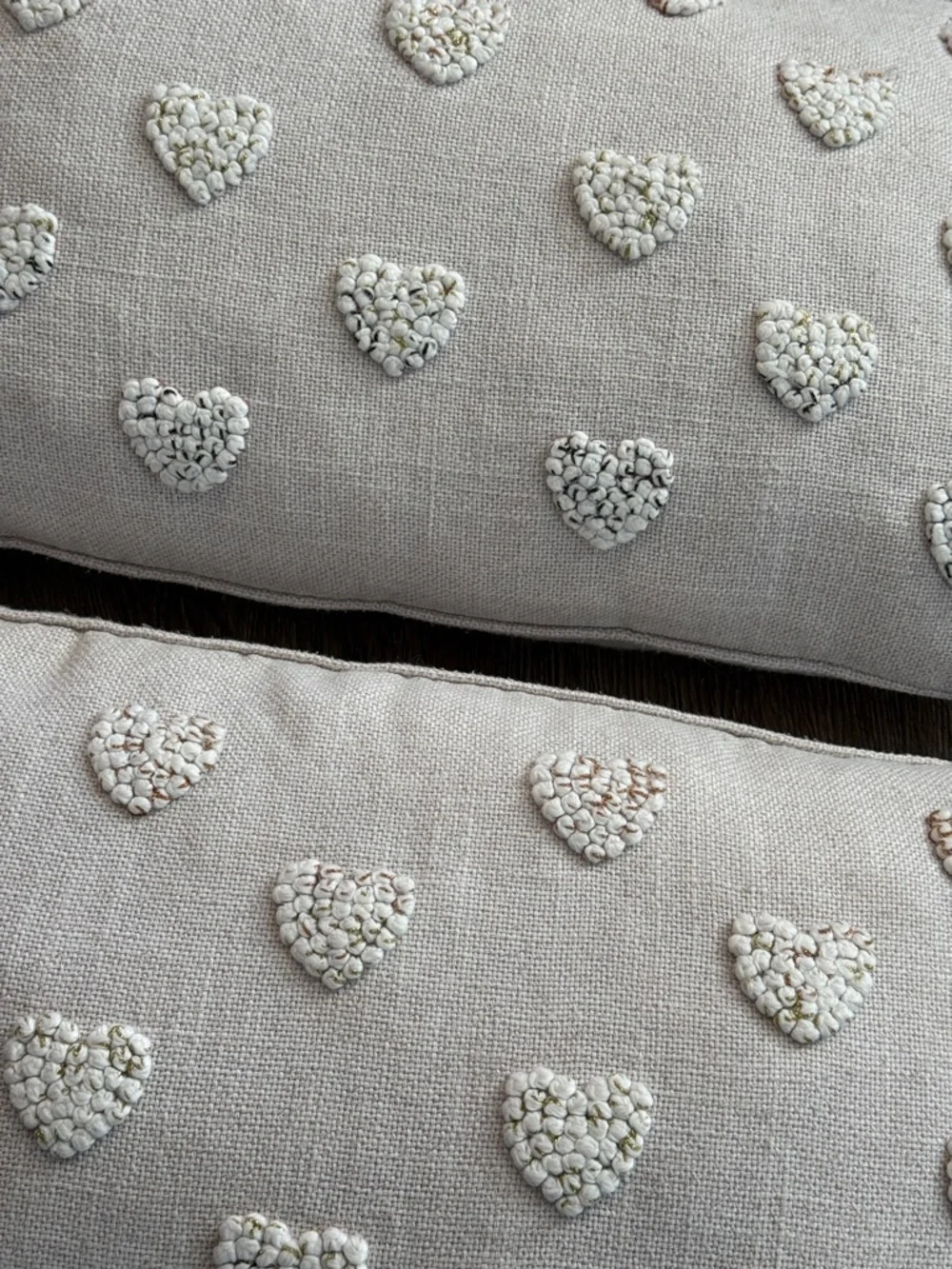 Cupcakes & Cashmere Blush Pink Cream Knitted Embroidered Heart Throw Pillow Pair